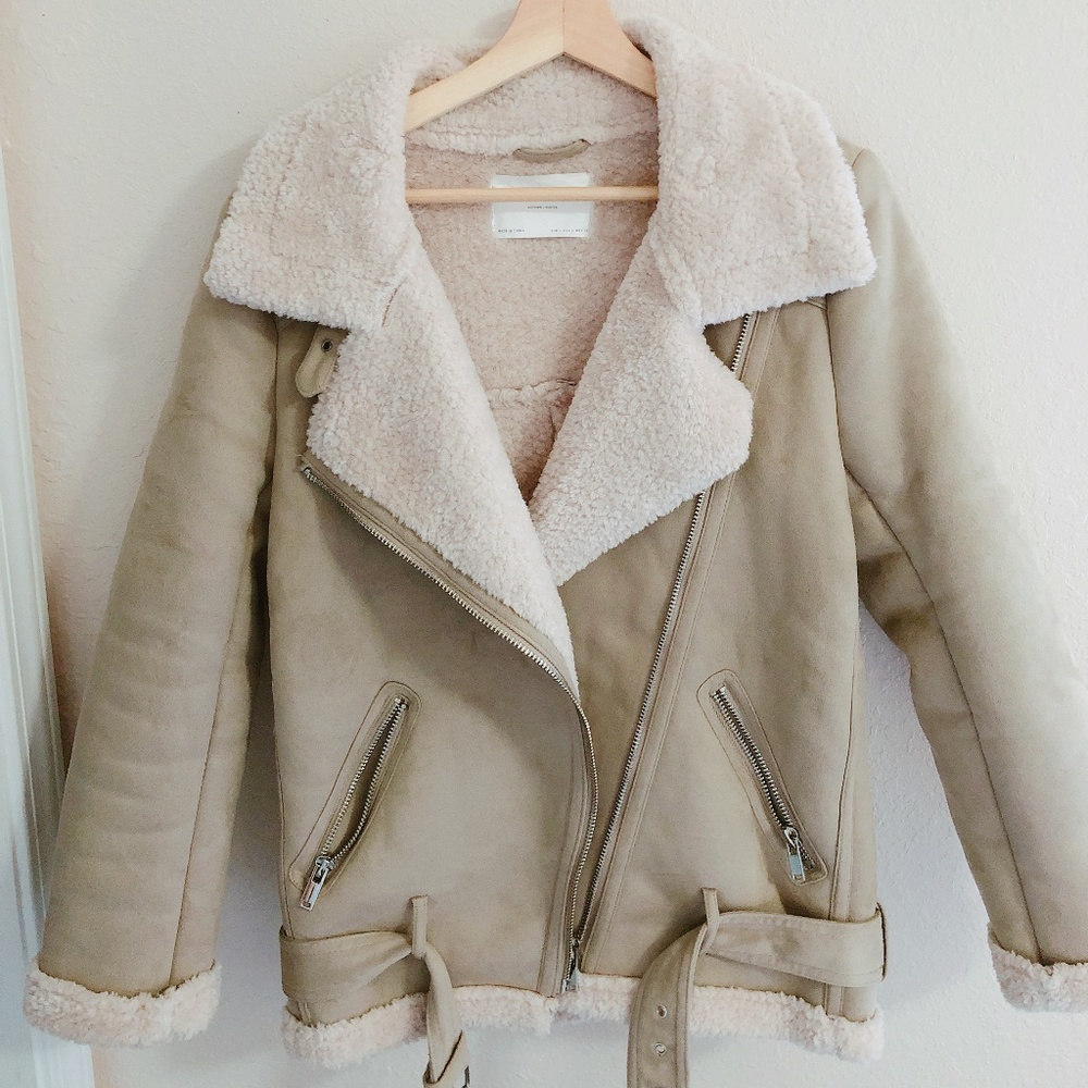 Zara Faux Leather Biker Aviator Jacket